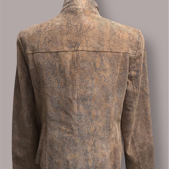 Alfani Brown Reptile Print Women’s Leather Jacket Size M - Picture 3 of 6